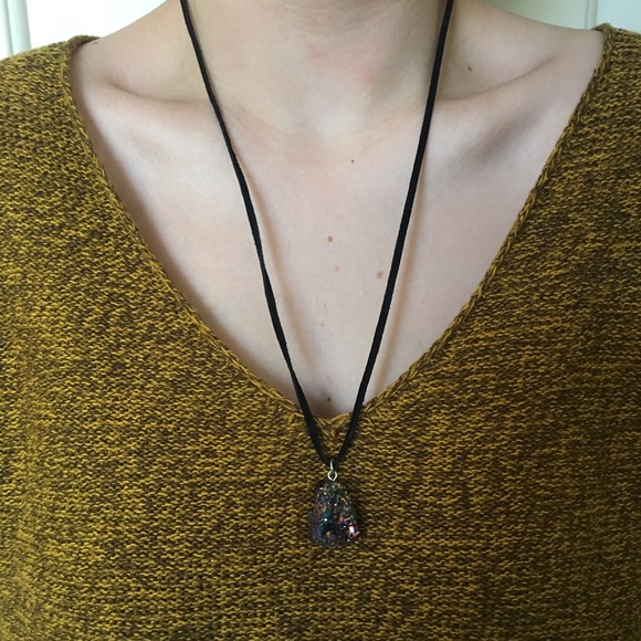 Rainbow druzy pendant on black suede!!! - Picture 1 of 2
