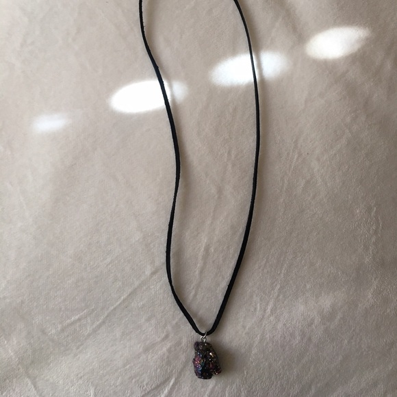 Rainbow druzy pendant on black suede!!! - Picture 2 of 2