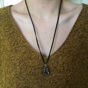 Rainbow druzy pendant on black suede!!!