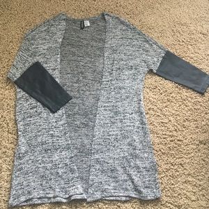 Faux leather sleeve cardigan