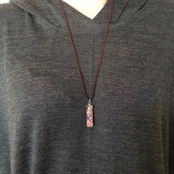 Fave purple speckled pendant on dark brown suede!! - Picture 1 of 3