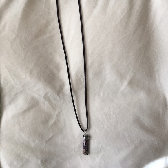 Fave purple speckled pendant on dark brown suede!! - Picture 2 of 3