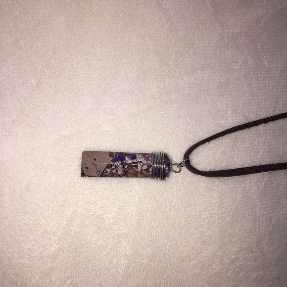 Fave purple speckled pendant on dark brown suede!! - Picture 3 of 3