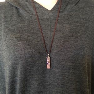 Fave purple speckled pendant on dark brown suede!!