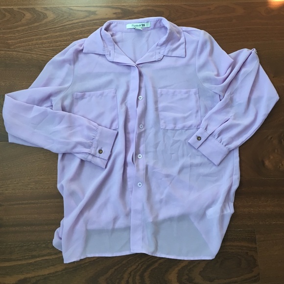 Light purple sheet button down with gold buttons