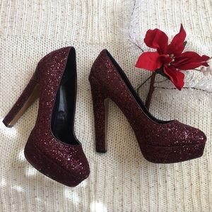 maroon glitter heels