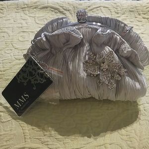 Silver Pleated Rhinestone Evening Wedding Clutch