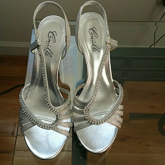 Silver heels with rhinestones
