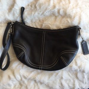 Black leather coach clutch