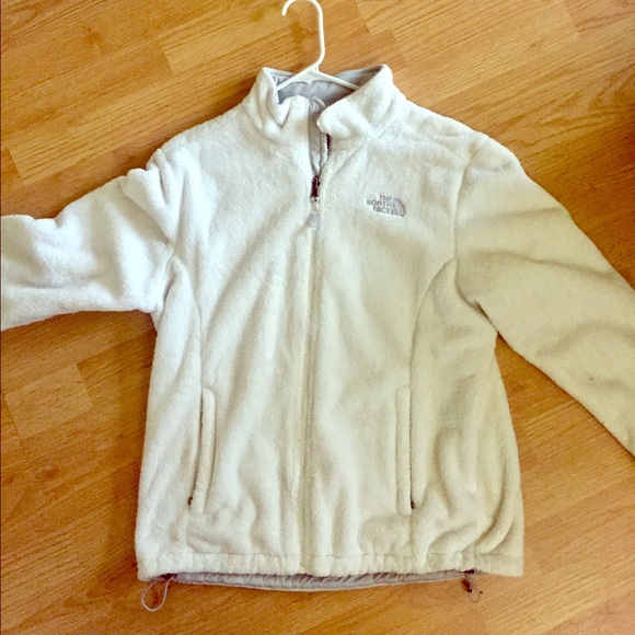 White Fuzzy North Face Zip Up Jacket