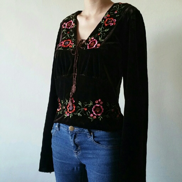 Free People Tops - Velvet Floral Lace-up Top