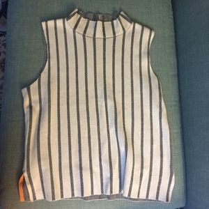 Striped Sleeveless Mock Neck Sweater