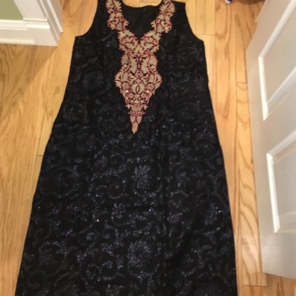 Black formal kurta with red neck work