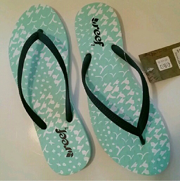 NWT Sz 9 Reef "Chakras" flip flops, Aqua Waves