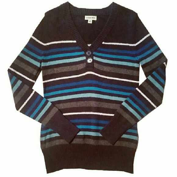 St. John's Bay Super Soft Navy Striped Sweater - Picture 1 of 4