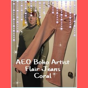 ❤️❤ EUC ❤❤ AEO Boho Artist Flair Coral Jeans