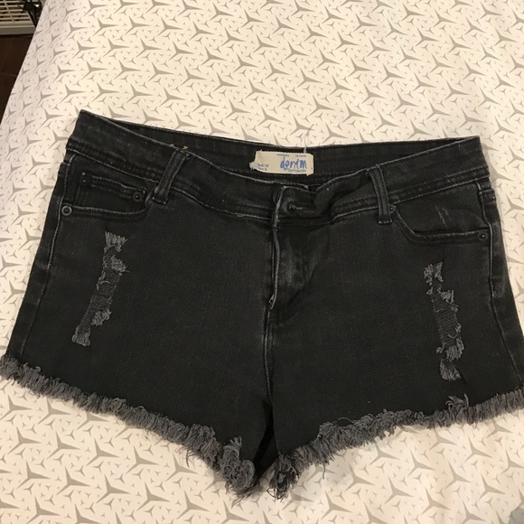 Faded black denim stretchy shorts