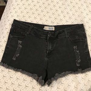 Faded black denim stretchy shorts