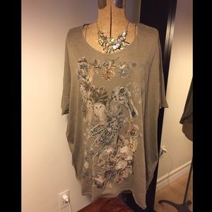 All Saints Oversize Tee w Detail Print and Beads