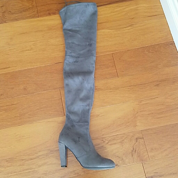 Grey over the knee suede boots