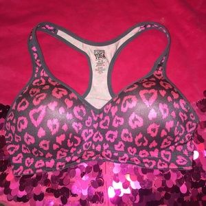 Pink and grey PINK YOGA bra.