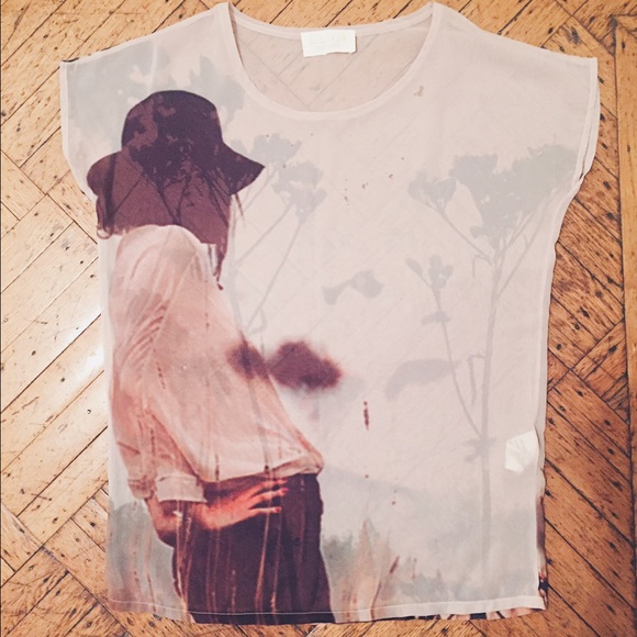 Zara basic printed sheer oversized t-shirt