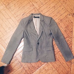 Zara Basic neutral tweed blazer w/ striped lining