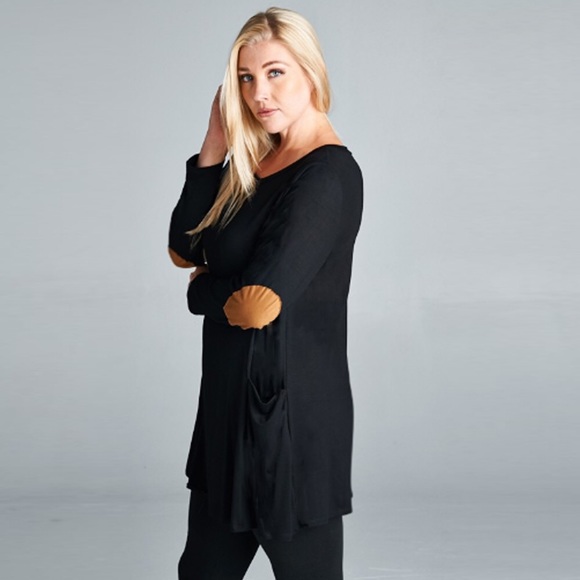 1 1X Left! Faux Suede Elbow Patch Long Sleeve - Picture 2 of 3