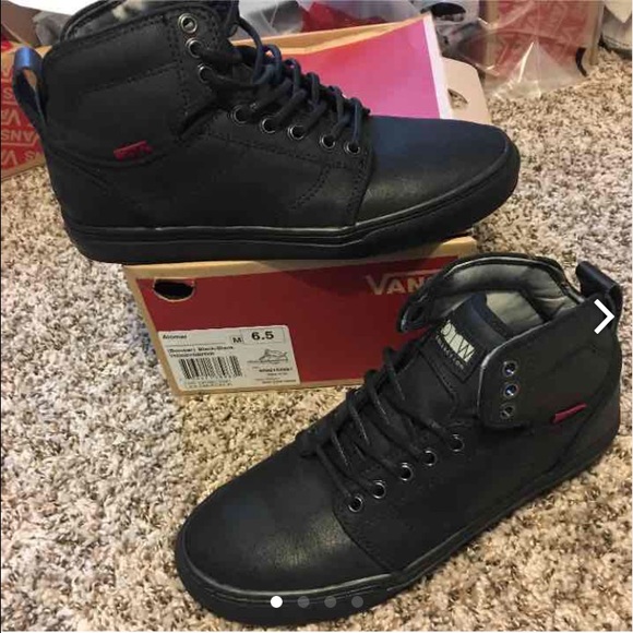all black leather high top vans