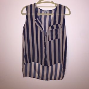 Stripped, high-low, no sleeve blouse
