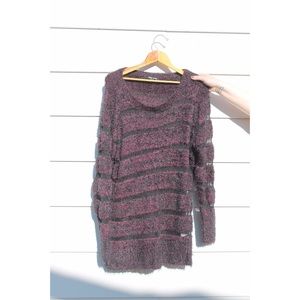 90's grunge slouchy furry sweater - purple / black