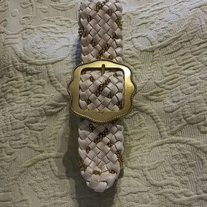 Kathy Van Zeeland Ivory/Gold Braided Woven Belt