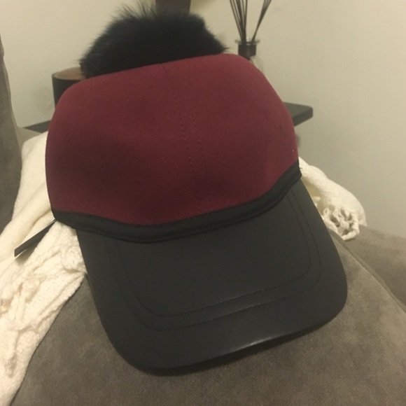 Pleather bill cap with Pom Pom