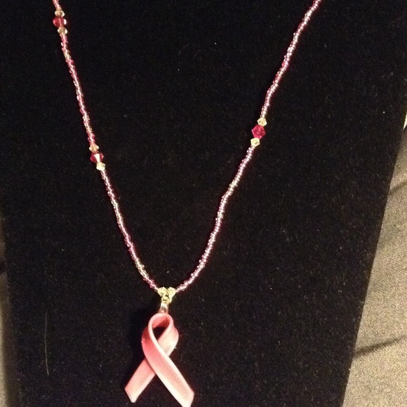 Beautiful glass breast cancer awareness necklace
