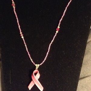 Beautiful glass breast cancer awareness necklace