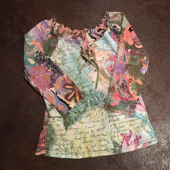 Boutique fancy multicolor LS top, like new, PS - Picture 1 of 4