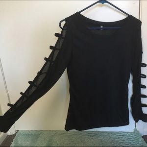 Black Ladder Cut Out Sleeve T-Shirt