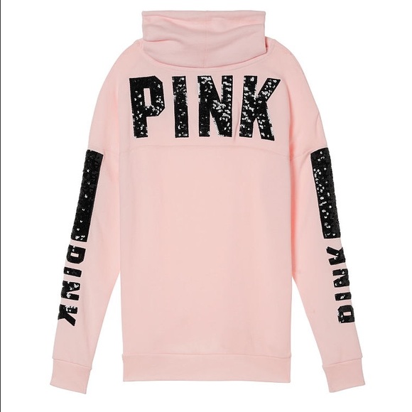 🚫SOLD🚫 Pink Black Bling Funnel Neck Pullover - Picture 2 of 4