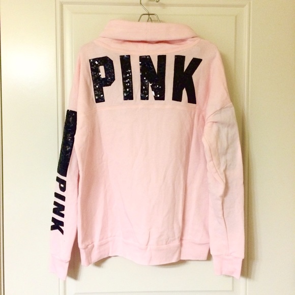 🚫SOLD🚫 Pink Black Bling Funnel Neck Pullover - Picture 3 of 4