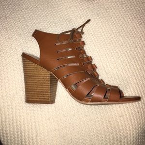 Lace up brown heeled sandals