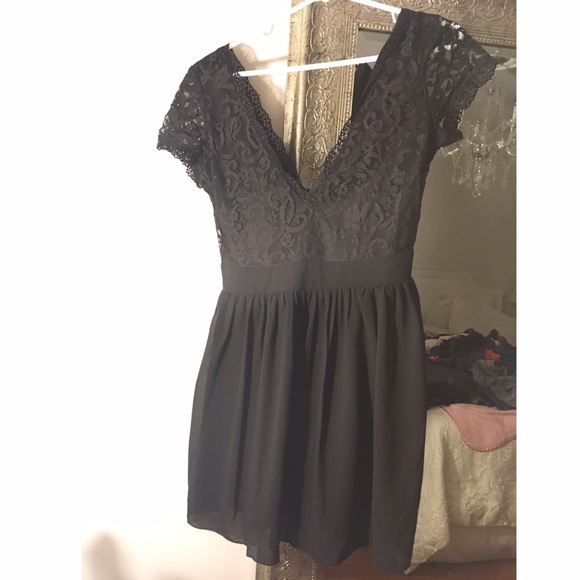Black lace top with deep v neckline