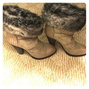 Beige fur high heel boots