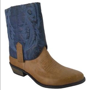 Blue and brown leather cowboy boots