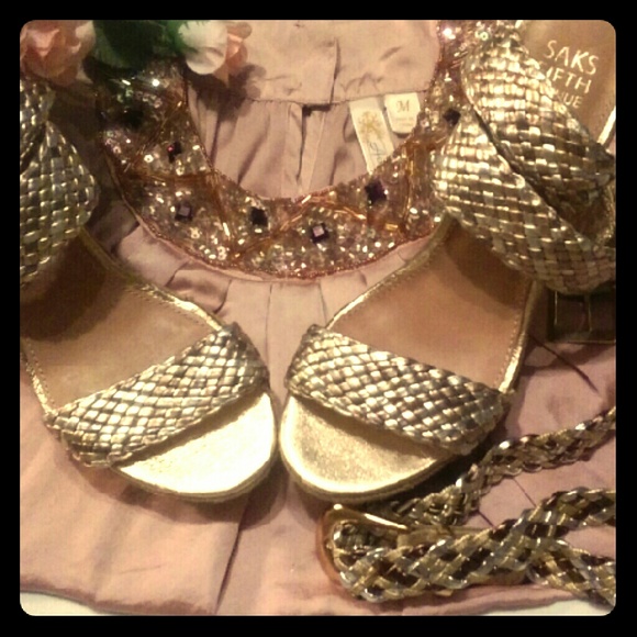 Saks Fifth Avenue Gold Strap Sandals - Picture 2 of 4