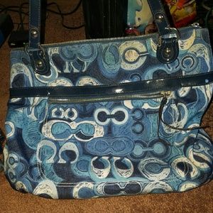 COACH POPPY DENIM SIGNATURE GLAM TOTE
