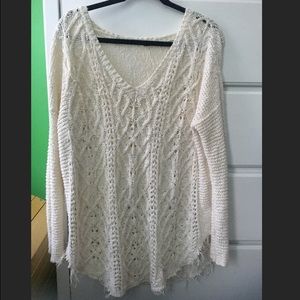 Free People white loose knit sweater