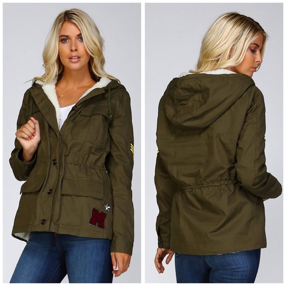 ❗CLEARANCE ❗Olive Fur Lined Military Jacket - Picture 3 of 4