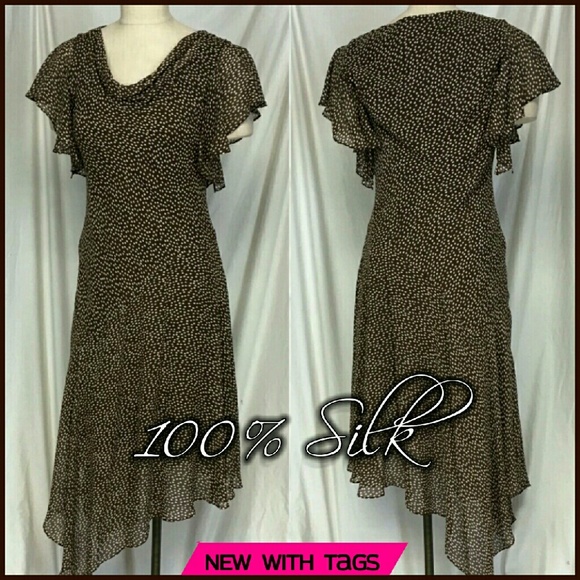 NEW Retro 1920s Silk Chiffon Dot Print Dress