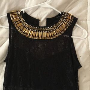 black Christmas dress, gold embellished