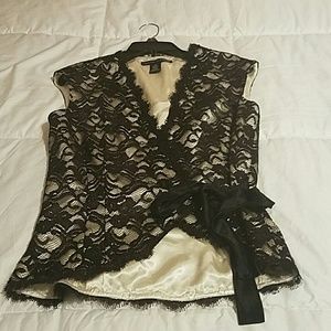 Sequin/lace vest with silk tie front